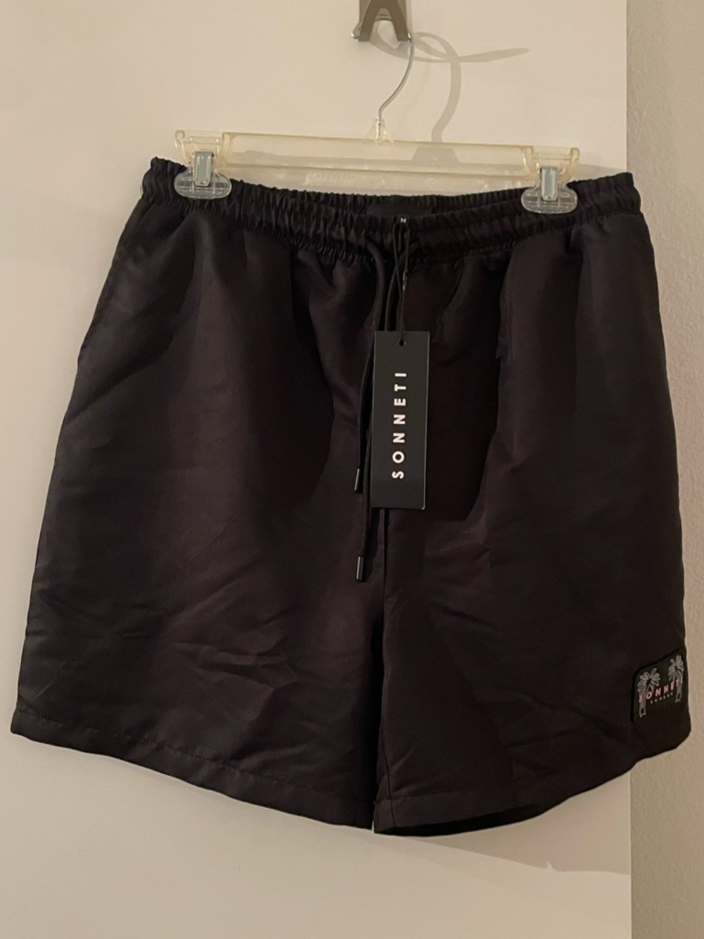 M: Men Black Swim Trunks Shorts Elastic Waist Pockets NWT Sonnetti London